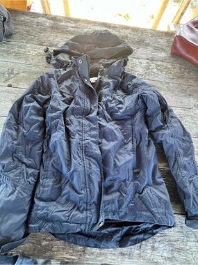 GURU SKI JACKET Navy Hooded Puffer Jacket all clean with hood XS
